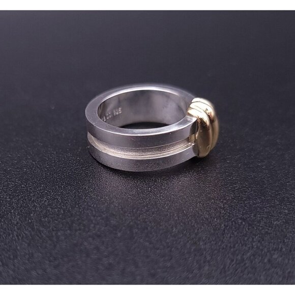 Tiffany & Co Vintage Sterling Silver 18kt Yellow Gold Atlas Groove Ring Size 5 - Picture 3 of 9